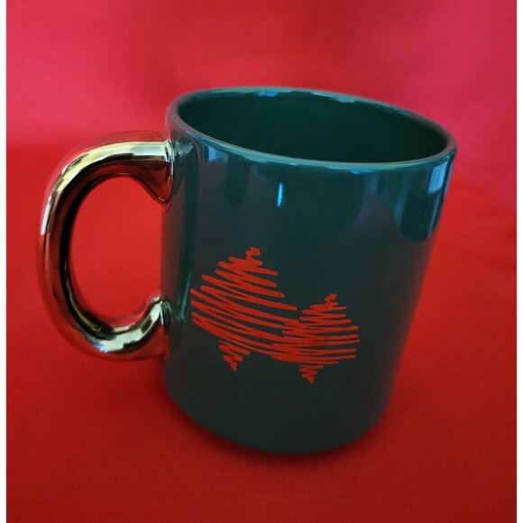 Vintage Christmas Mugs Celebrate the Season Gold Decal Green Set of Four - Picture 6 of 12